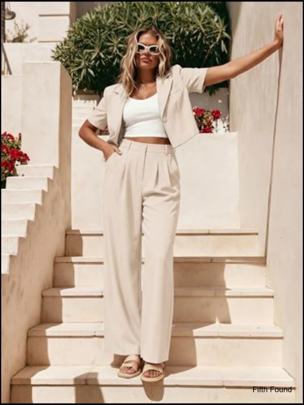 Women's 2 Piece Blazer & Wide Leg Pants Set Business Office - Picture 6 of 7